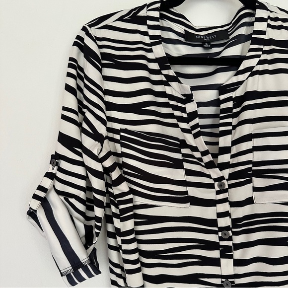 Nine West | Black & White Zebra Print Mini Shirt Dress | Animal Print Dress - Picture 3 of 11